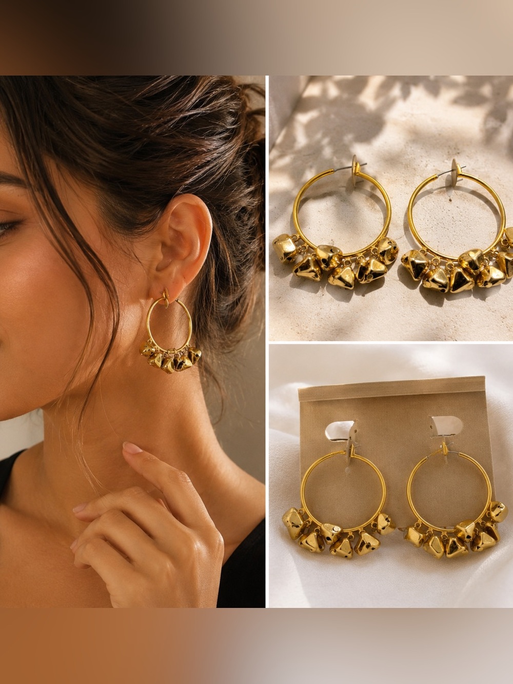 Apostrophe Gold Tone Hoop Earrings Chunky Bead Dangle Y2K Statement
90s jewelry